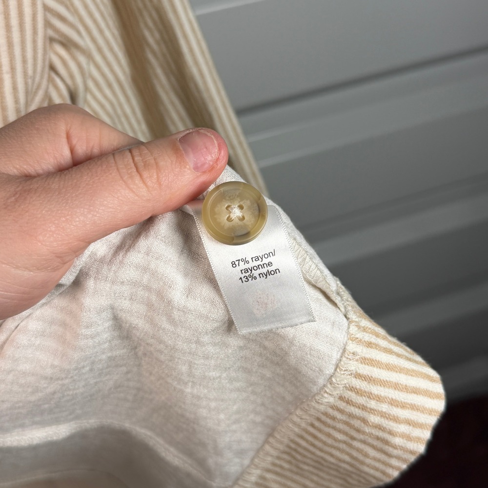 Maurices Womens Medium Tan White Striped 3/4 Sleeve Single Button Casual Blazer - Picture 5 of 7